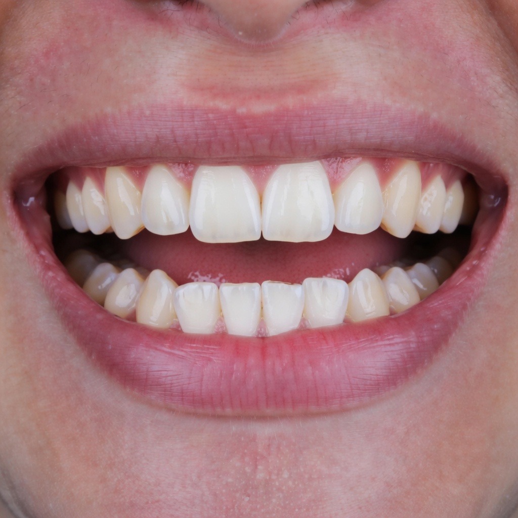 Close up dental photography displaying a perfectly aligned, harmonious smile following successful Invisalign or Clear Aligner treatment at Dina Elite, Cairo, showing resolved crowding and malocclusion 