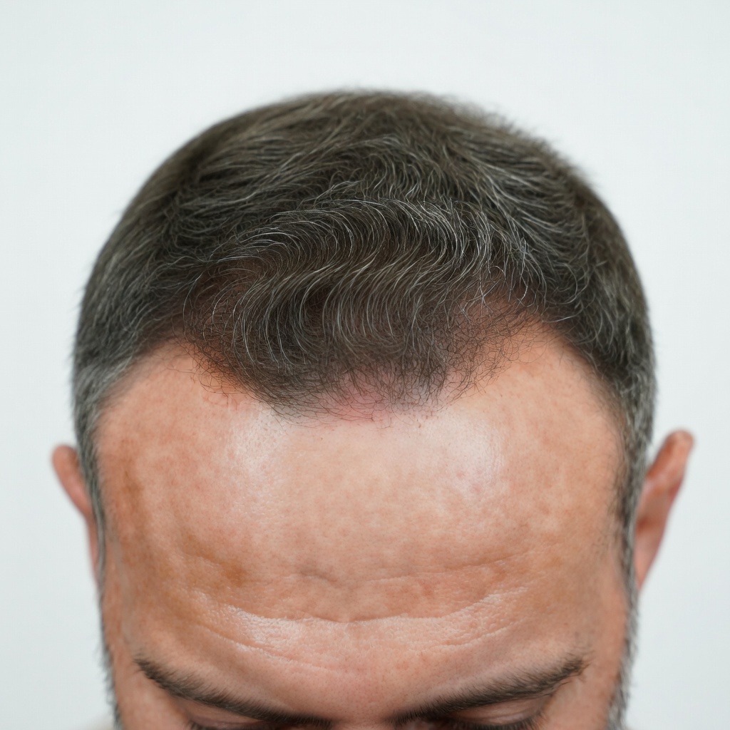 Side profile of the same man after successful FUE and DHI hair transplant at Dina Elite, showing a fully restored, dense, and natural looking hairline and crown 