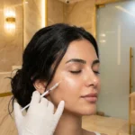 طبيبة مختصة تقوم بإجراء حقن البوتوكس والفيلر بدقة لاستعادة حجم الوجه بتوازن طبيعي في عيادة دينا إيليت 