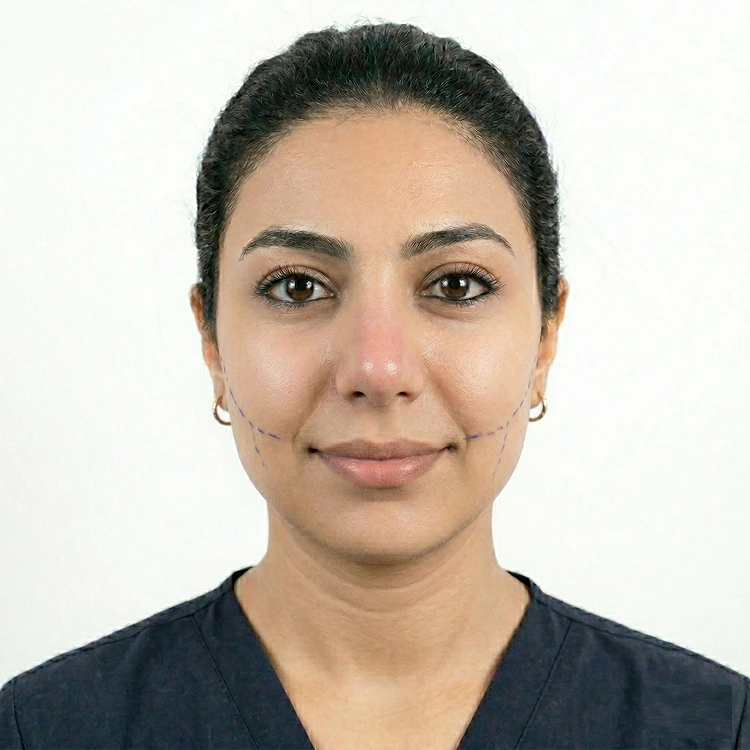 "Before Buccal Fat Removal, a patient at Dina Elite in Cairo displays natural facial fullness in the lower cheeks and a soft jawline  This initial profile highlights the starting point for elite patients from Saudi Arabia and UAE seeking facial sculpting in Egypt "