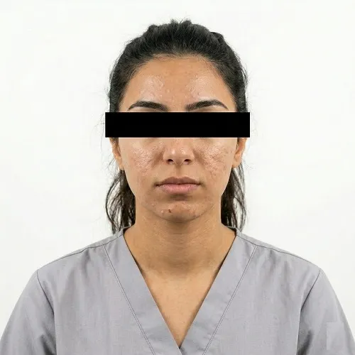 Post treatment results after a Chemical Peel session at Maraya Clinic, Cairo, showing visible reduction in acne inflammation and smoother skin texture  Professional results by Dr  Dina Khalil for patients from GCC, Jordan, and Libya seeking non surgical skin renewal 