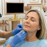 طبيبة تجري عملية شد وجه بالخيوط التجميلية لامرأة في عيادة تجميل متطورة في مصر