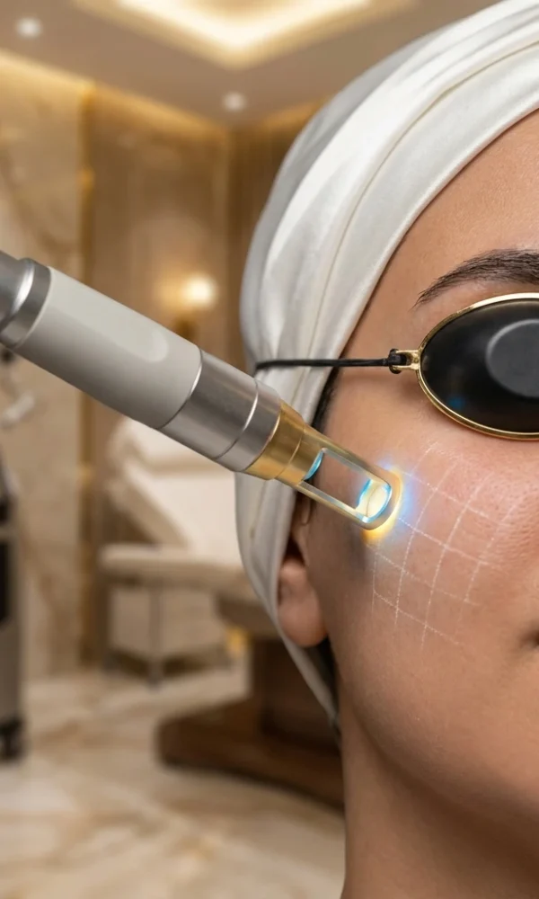 تطبيق جهاز فراكشنال ليزر co2 لعلاج الندبات وتجديد خلايا البشرة في عيادة دينا إيليت بالقاهرة 