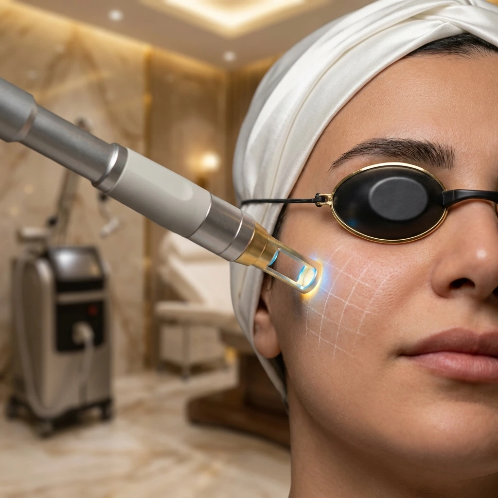 تطبيق جهاز فراكشنال ليزر co2 لعلاج الندبات وتجديد خلايا البشرة في عيادة دينا إيليت بالقاهرة 