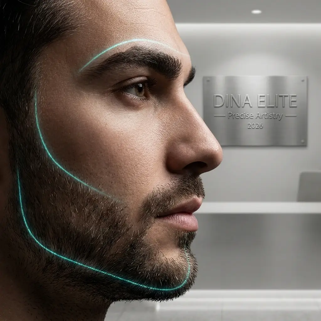 تخطيط رقمي دقيق لزراعة شعر اللحية والحواجب للرجال في مركز Dina Elite 
