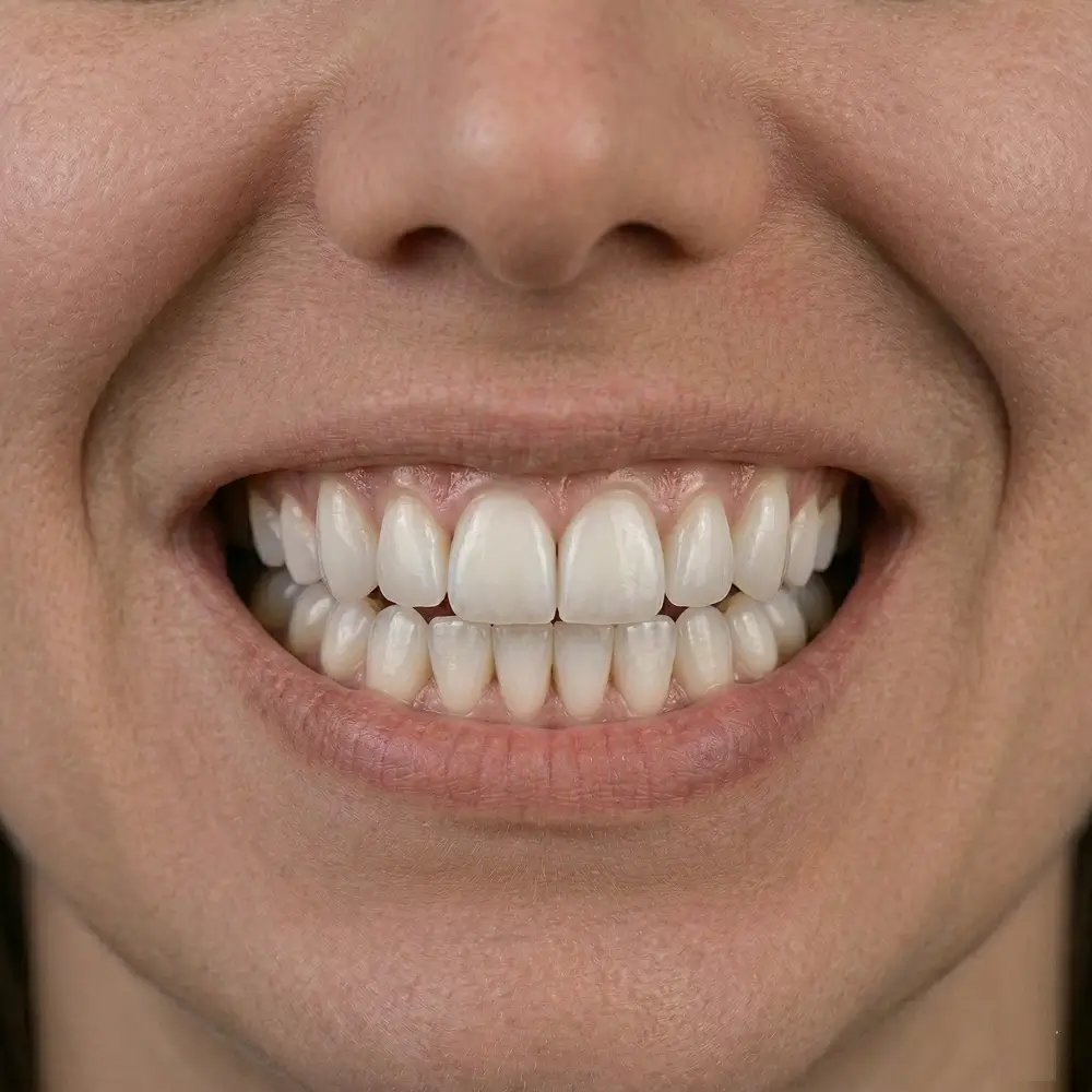 Final result of a flawless Hollywood Smile in Cairo featuring ultra thin porcelain veneers and perfect alignment by Dina Elite 