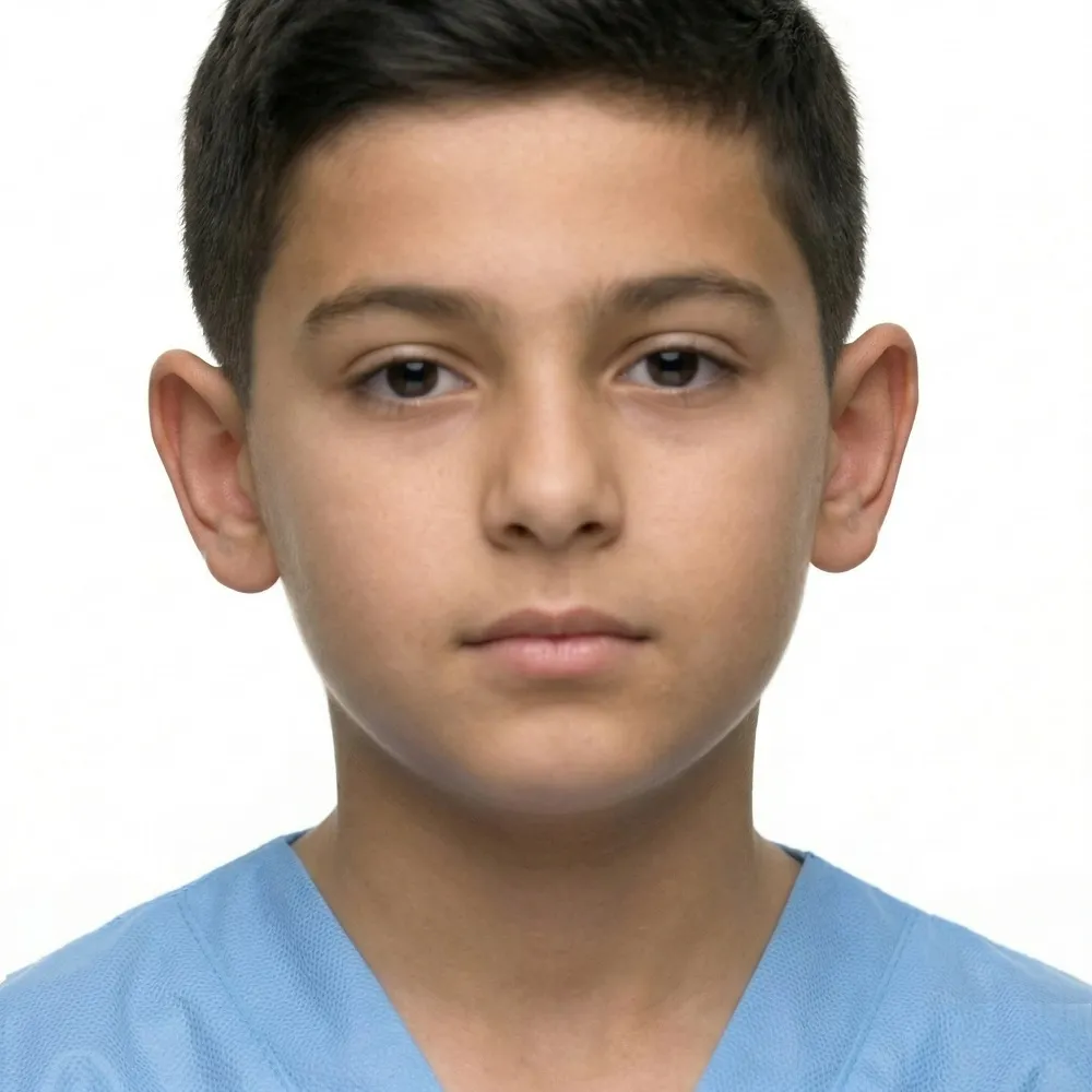 Post operative result of a high definition Otoplasty at Dina Elite  Features dramatic restoration of ear proportion, perfect symmetry, and a naturally integrated profile  The ears are positioned discreetly close to the head with invisible scarring, showcasing a youthful, unoperated look for elite aesthetic standards 