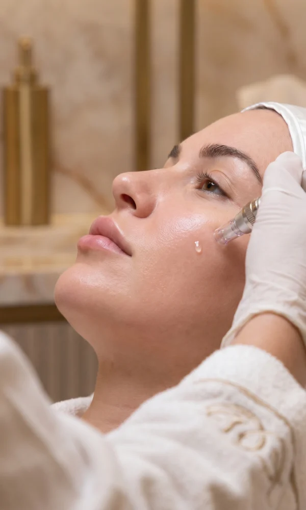 طبيبة مختصة تقوم بحقن تقنية بروفايلو (Profhilo) لإعادة الترميم الحيوي وشد البشرة في عيادة دينا إيليت بالقاهرة 