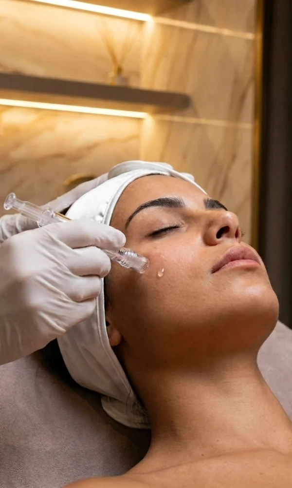 طبيبة جلدية تقوم بحقن إبر النضارة والترطيب العميق لتعزيز توهج البشرة في عيادة دينا إيليت بالقاهرة 