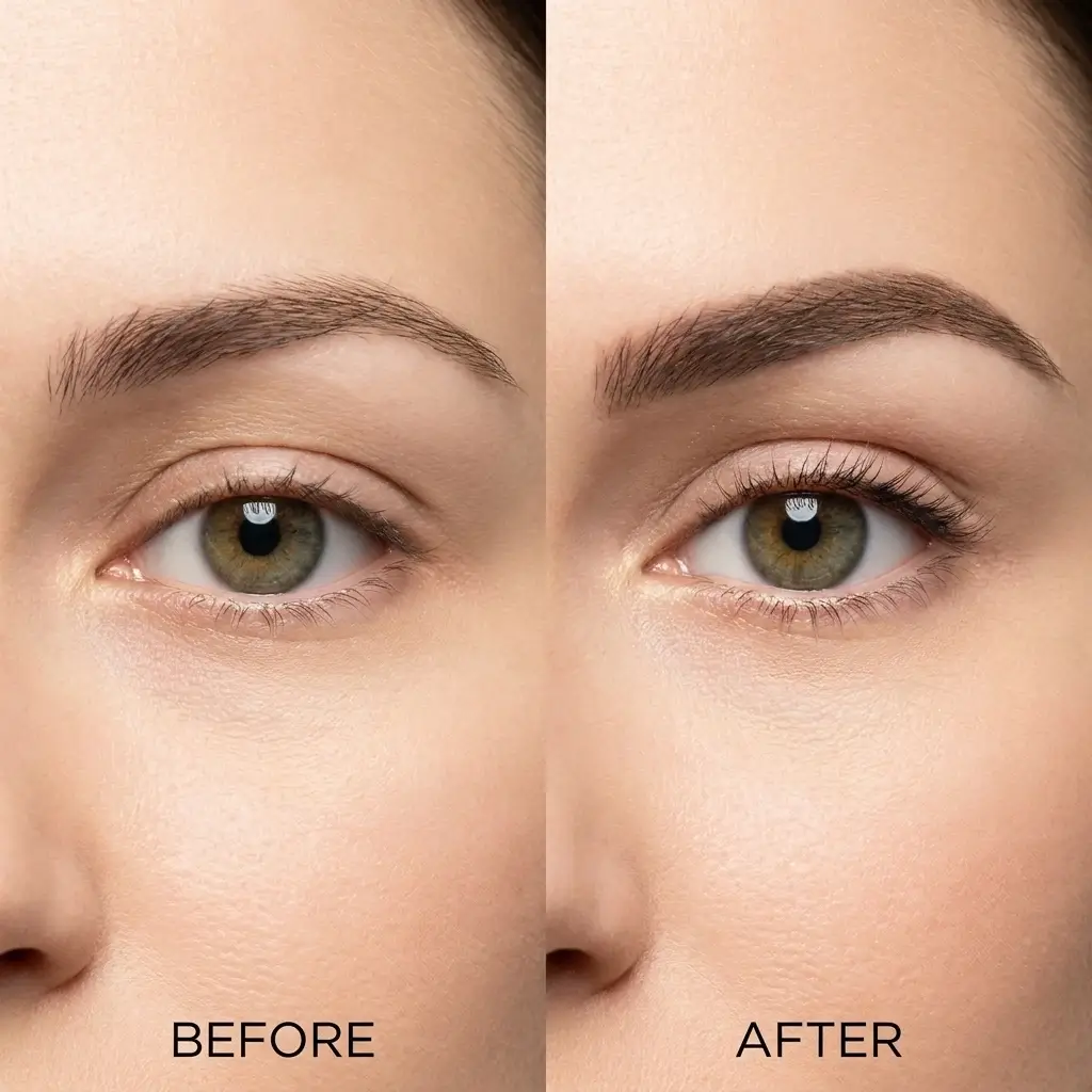 مقارنة قبل وبعد تجميل العيون اللوزية (Cat Eyes) بتقنيات غير جراحية في عيادة مرايا كلينك بالقاهرة مع الدكتورة دينا خليل 