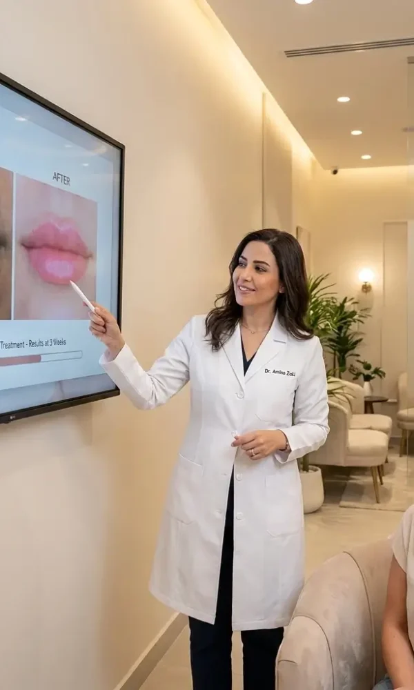 الدكتورة دينا خليل تستعرض نتائج أحدث الاكتشافات في ليزر تفتيح الشفاه وتوريدها بدون بقع أو تصبغات ارتدادية في مرايا كلينيك 