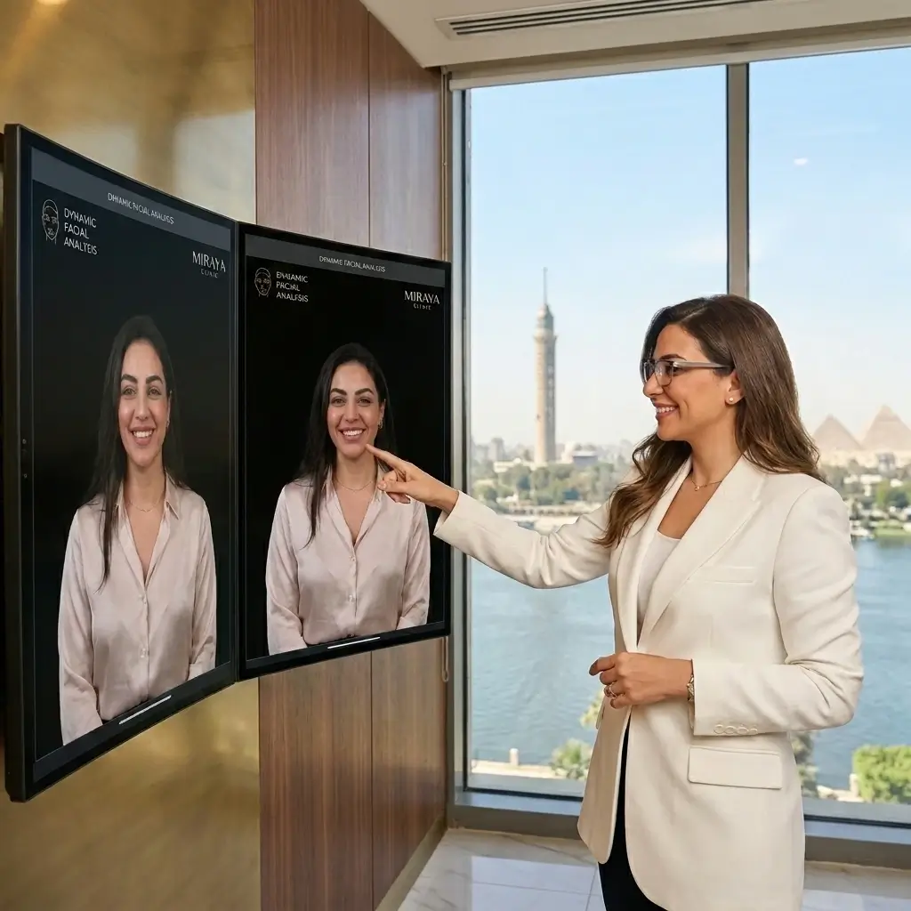الدكتورة دينا خليل تشرح بروتوكول بوتوكس الدقيق للوجه الطبيعي والتماثل الديناميكي للملامح لعميلة عبر الشاشات الذكية في عيادة مرايا كلينك بالقاهرة  [الملف الشخصي للمستخدم: 1]