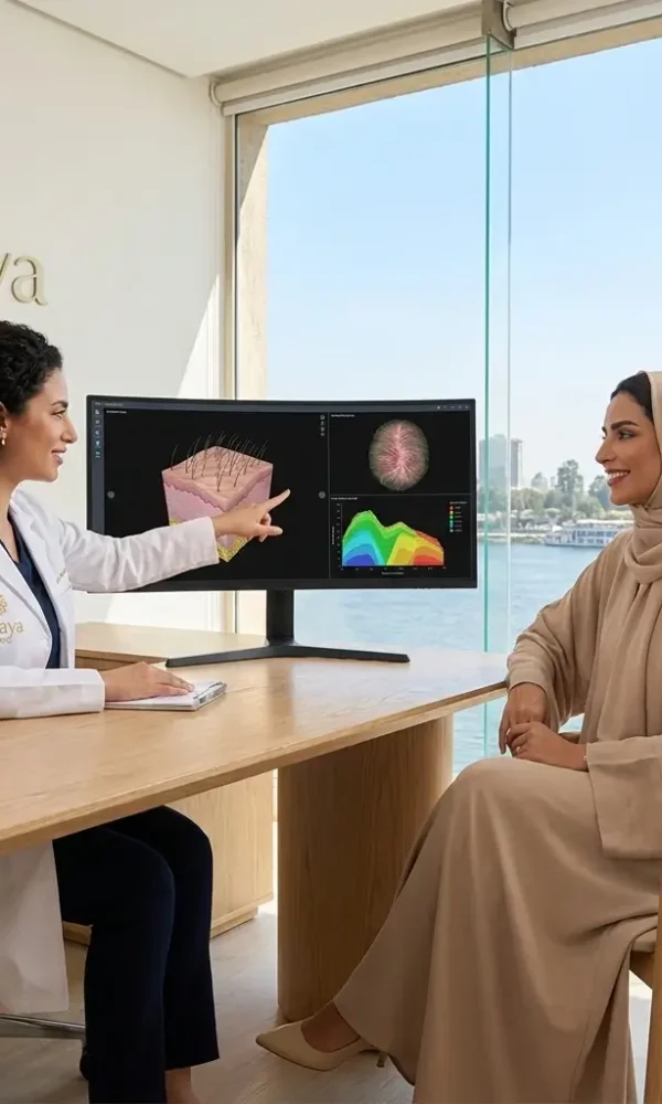 الدكتورة دينا خليل تشرح الخريطة الحيوية وتحليل بصيلات الفروة لعميلة سعودية ضمن بروتوكول كيف تحافظين على كثافة شعرك مدى الحياة في عيادة مرايا كلينيك بالقاهرة  [الملف الشخصي للمستخدم: 1]