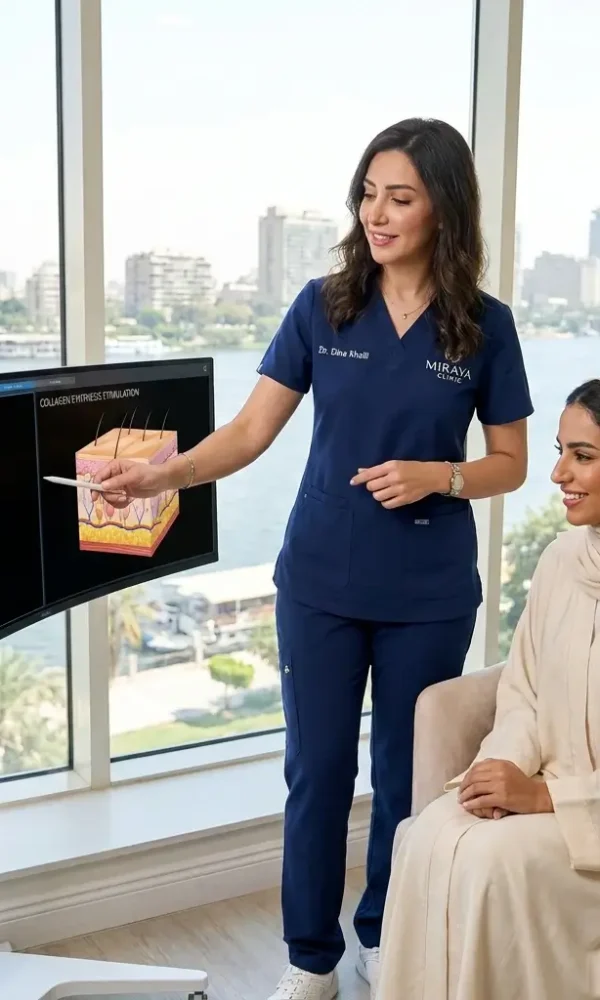 الدكتورة دينا خليل تشرح نتائج الإجراءات المتعددة الفاخرة وتحليل مرونة الجلد لعميلة سعودية في عيادة مرايا كلينيك بالقاهرة  [User Summary]