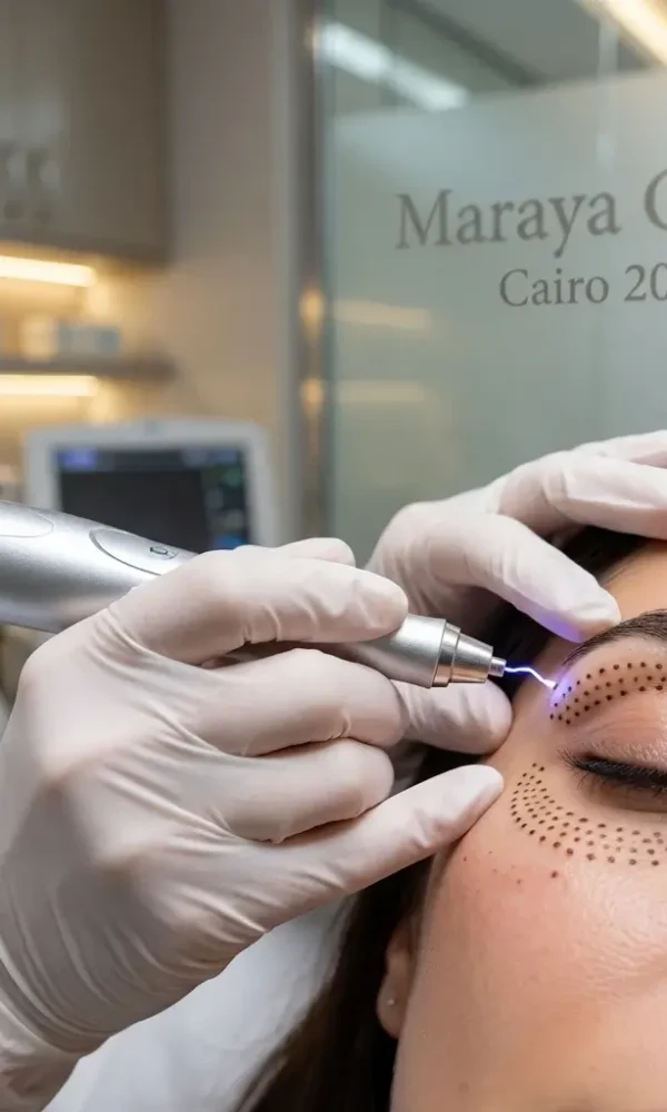 تطبيق جلسة تقنية البلازما جيت (Plasma Pen) لشد الجفون العلوية بدون جراحة لعميلة سعودية في مرايا كلينيك القاهرة 