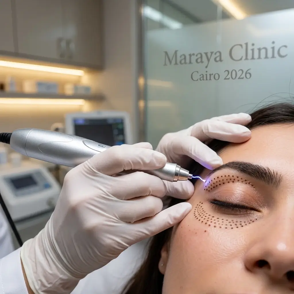تطبيق جلسة تقنية البلازما جيت (Plasma Pen) لشد الجفون العلوية بدون جراحة لعميلة سعودية في مرايا كلينيك القاهرة 